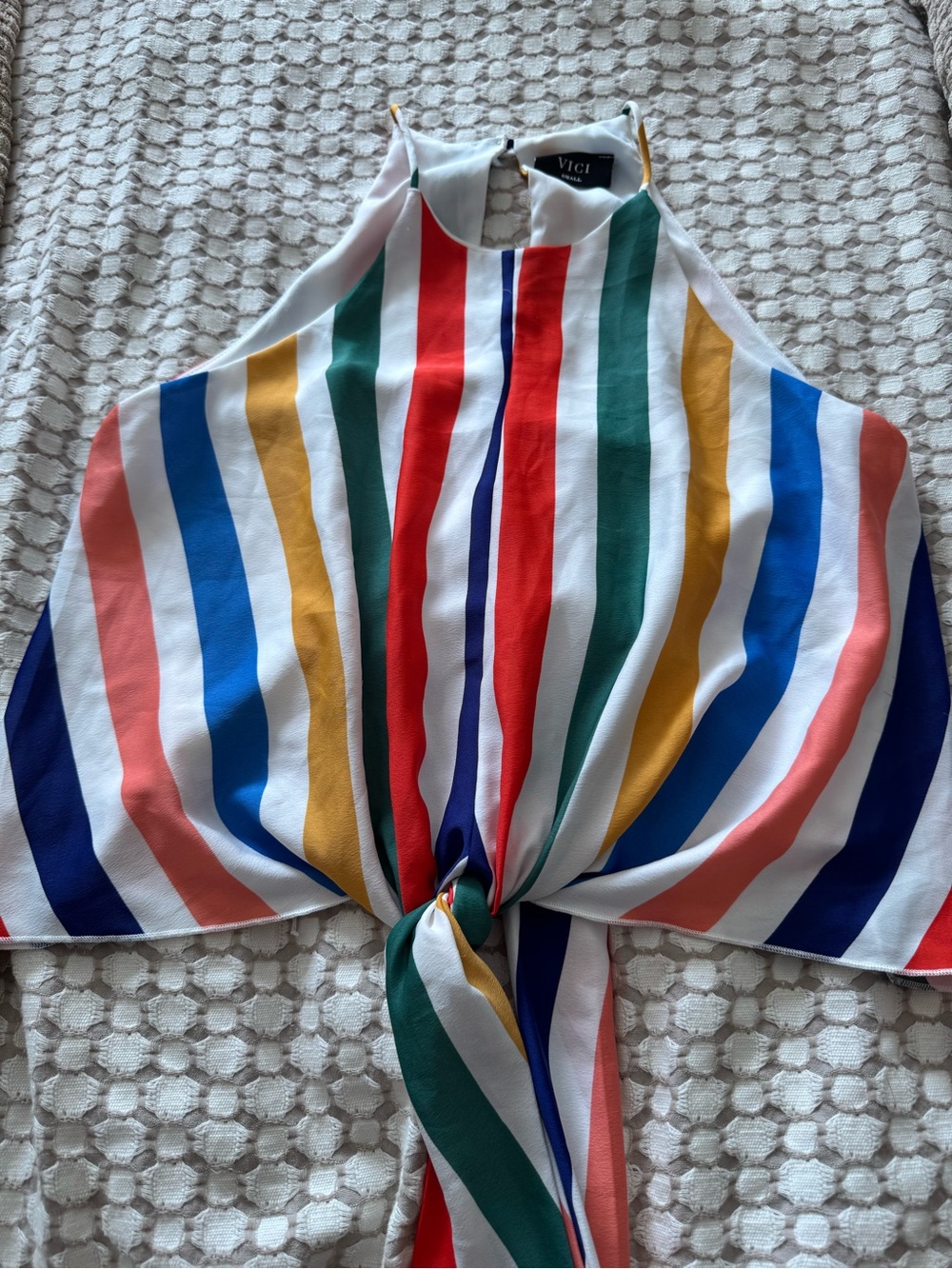 Vici Bright Multi-Stripe Halter Tie-Front Tank Top